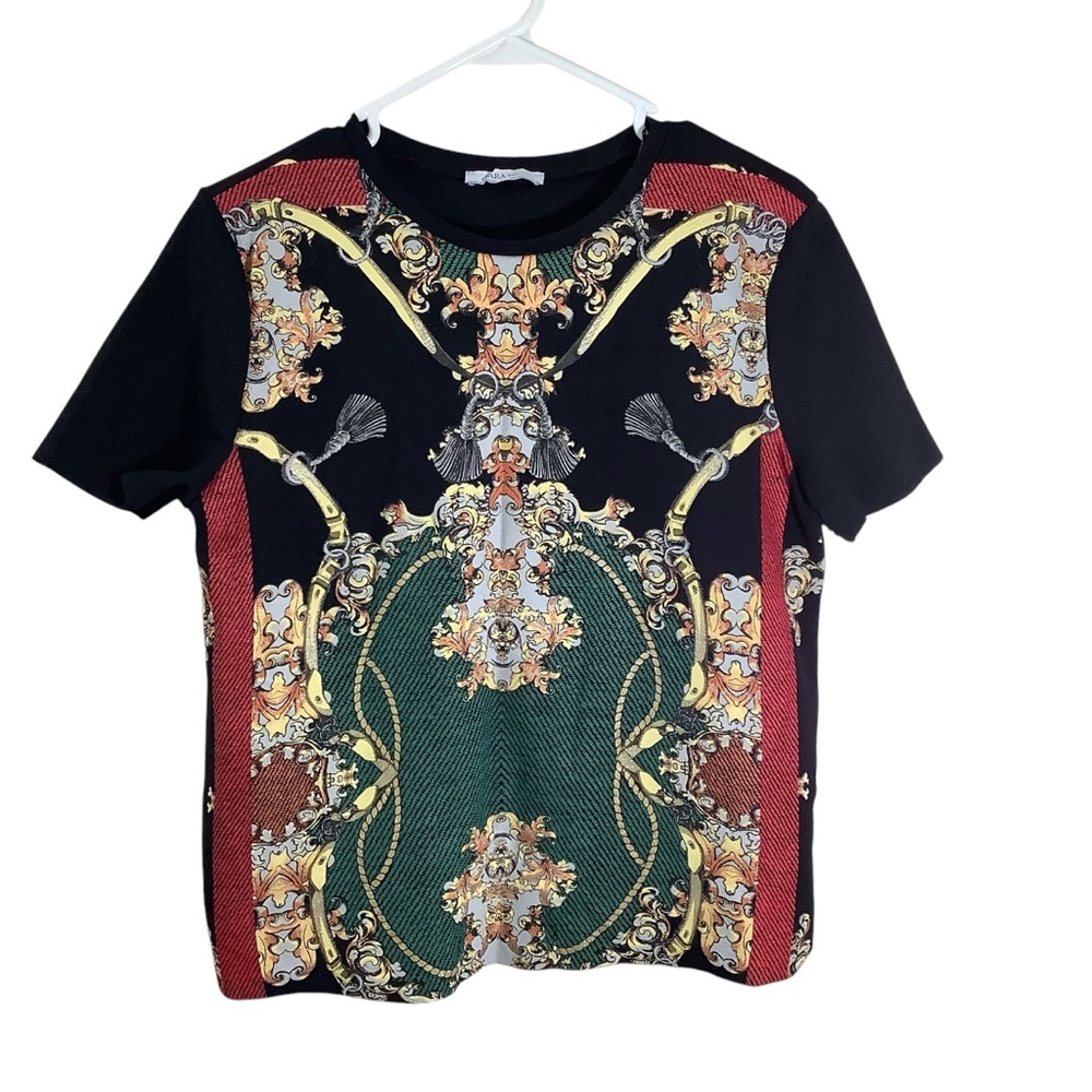 Zara Basic Short Sleeve Printed Top - image 1
